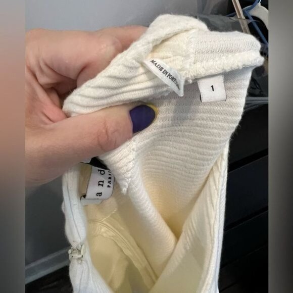 SANDRO Ivory Knit Fit & Flare Dress With Lace Mid Detail Size 1 | US Small - Picture 7 of 11